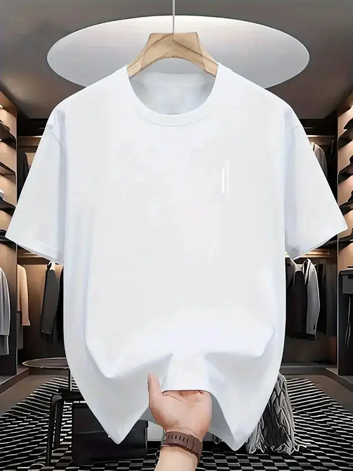 T-shirt à col rond pour homme, respirant et souple, haute élasticité, lavable, frais et confortable, style décontracté pour l'été