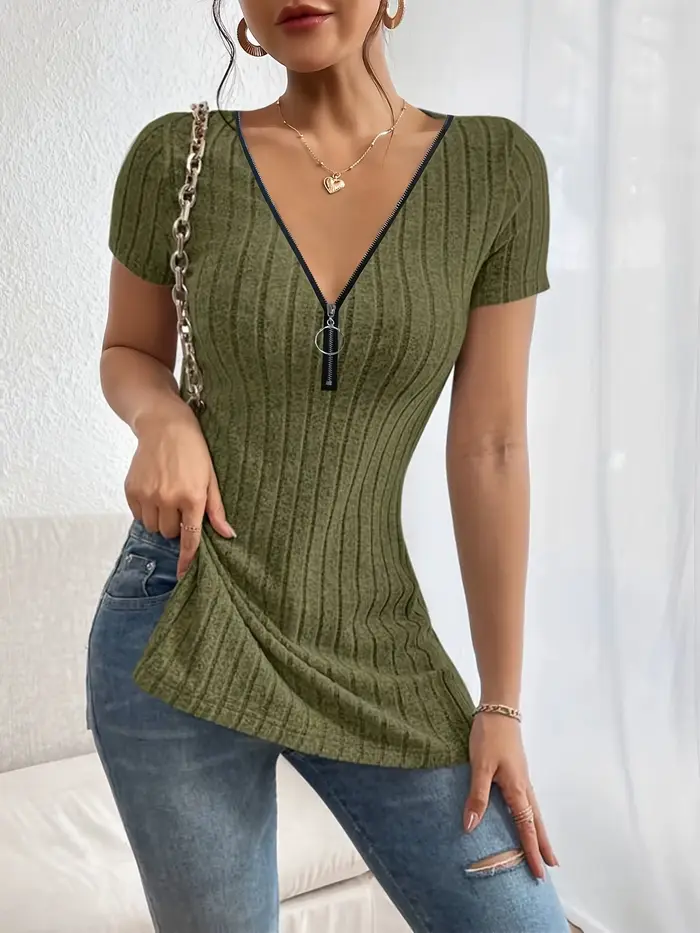 Haut polyvalent et chic à col en V pour femme - Vêtements décontractés extensibles et faciles à entr