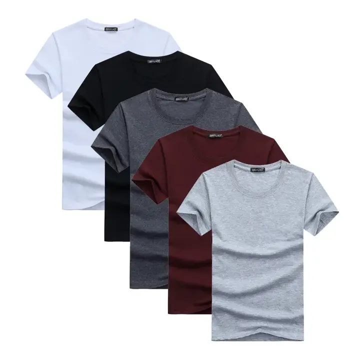 T-shirt décontracté à manches courtes pour hommes, T-shirt en coton monochrome, Vêtements d'été, Hau