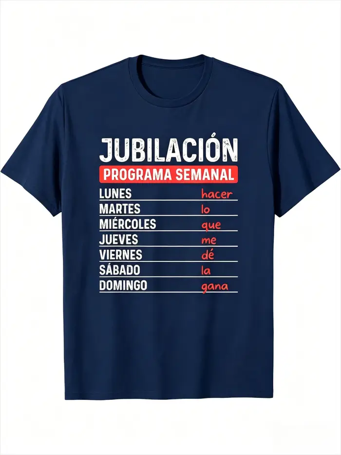 T-shirt pour homme avec citation amusante sur la retraite 2025 - Design Jubilacion, noir avec impression rouge et blanche, tee-shirt décontracté d'été pour les personnes en retraite