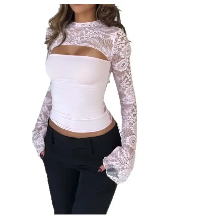 Nouveau T-shirt en dentelle pour femmes haut polyvalent vêtements