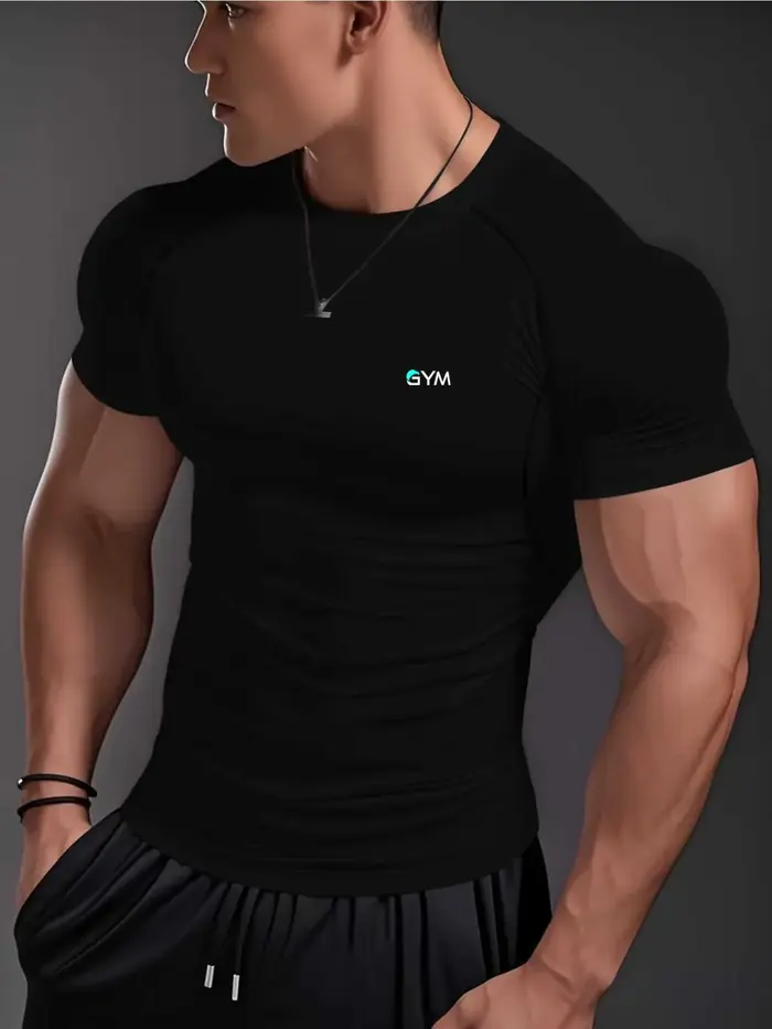 T-shirt d'été pour hommes, respirant et absorbant l'humidité, avec un ajustement extensible et confortable, vêtements de fitness et de course à pied-J35
