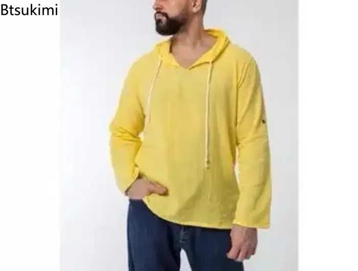 Chemise à capuche en lin et coton pour homme