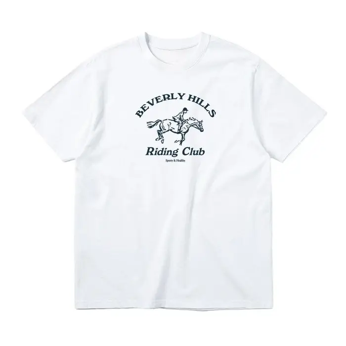 BEVERLY HILLS T-shirt style sportif rétro américain Club équestre lettre imprimée coton à manches co