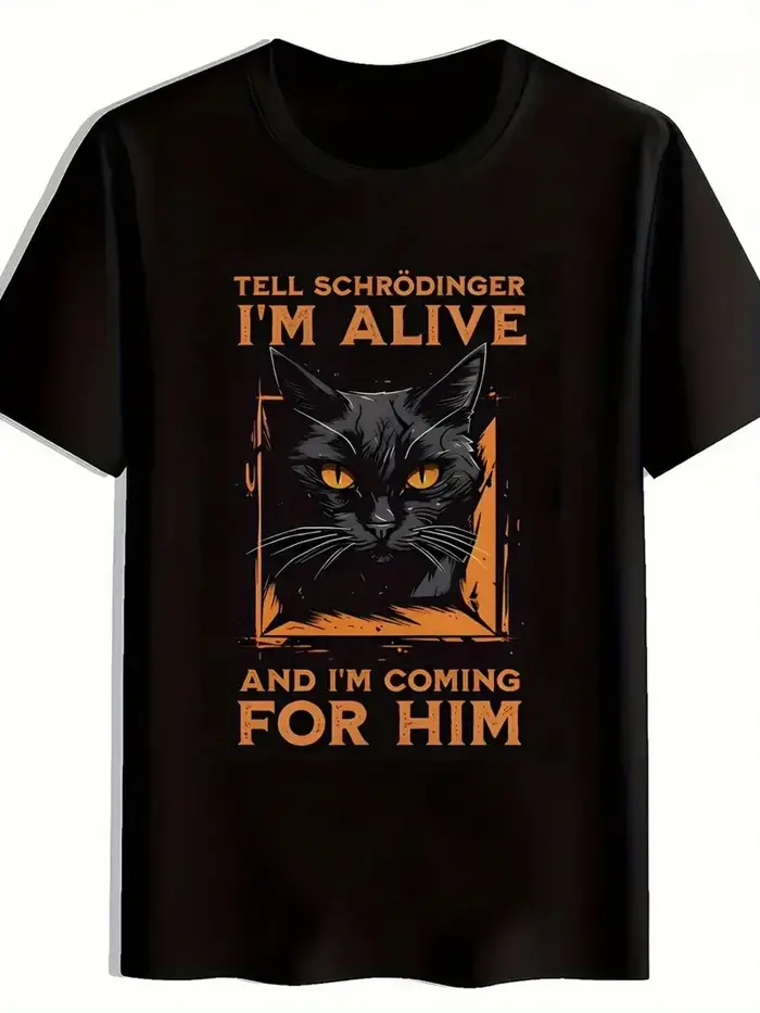 T-shirt Vintage chat avec yeux orange et Schrodinger Humor Meme