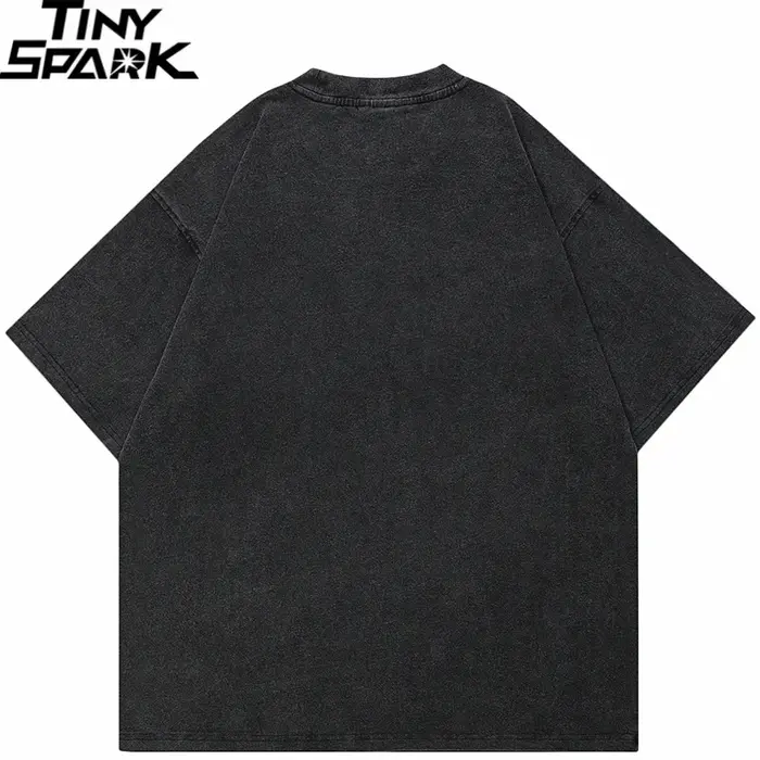 Rétro Vintage lavé noir T-Shirt Streetwear graphique travail d'équipe crâne fantôme