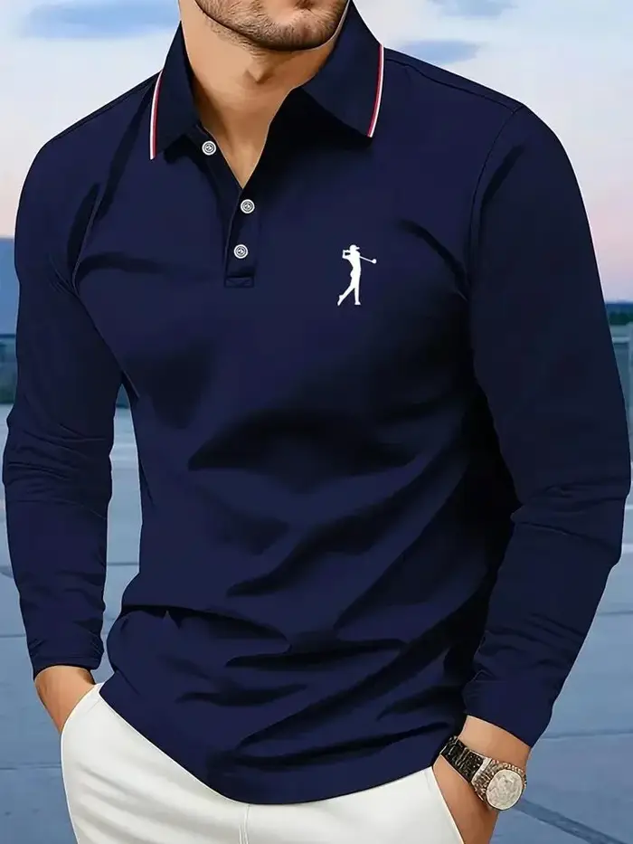 Polo décontracté à manches longues pour hommes