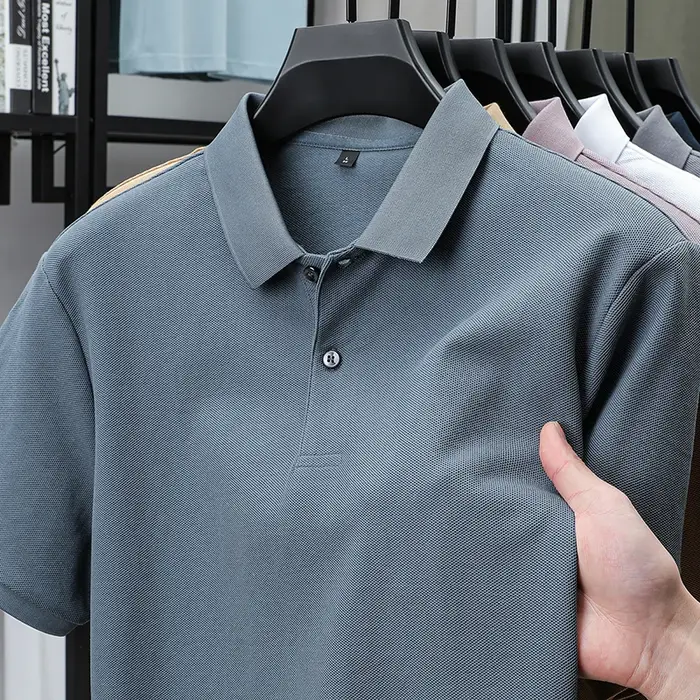 Haut de gamme 100% coton hommes manches courtes polo shirt revers top été nouveau affaires respirant