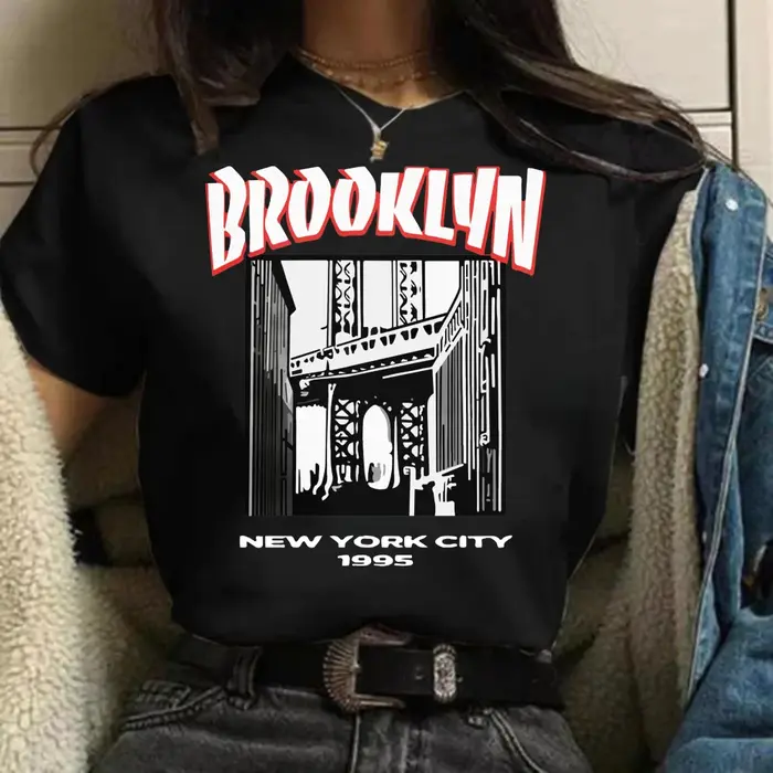 Nouveau T-shirt d'été pour femme, imprimé Brooklyn New York 1998, manches courtes, décontracté, stre