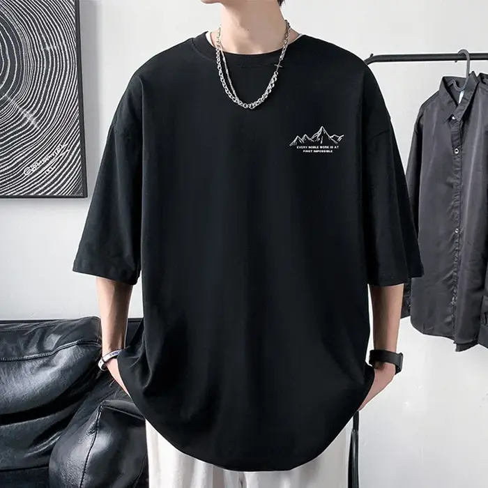T-shirt en coton imprimé à manches mi-longues pour hommes