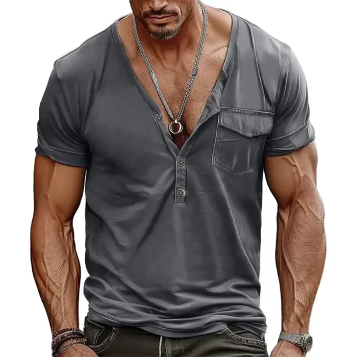 T-shirt Henley col en V pour homme