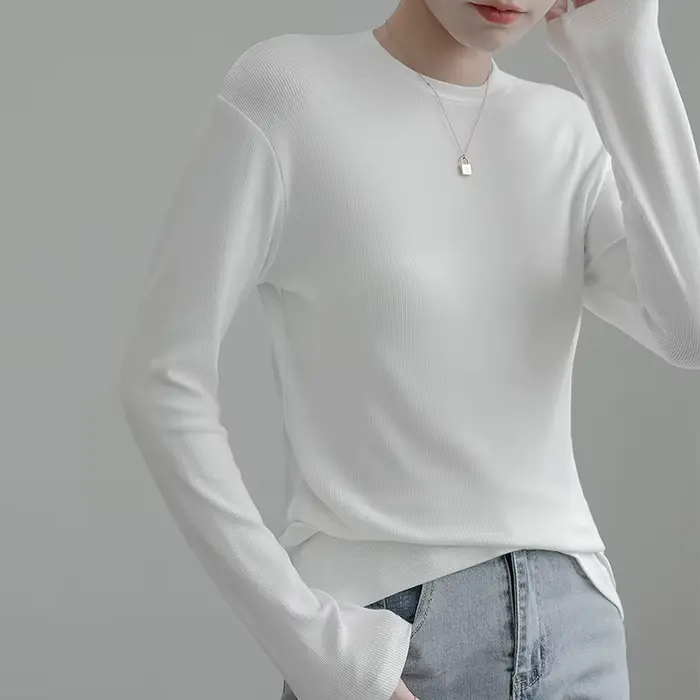 T-shirt à manches longues en coton blanc pour femme