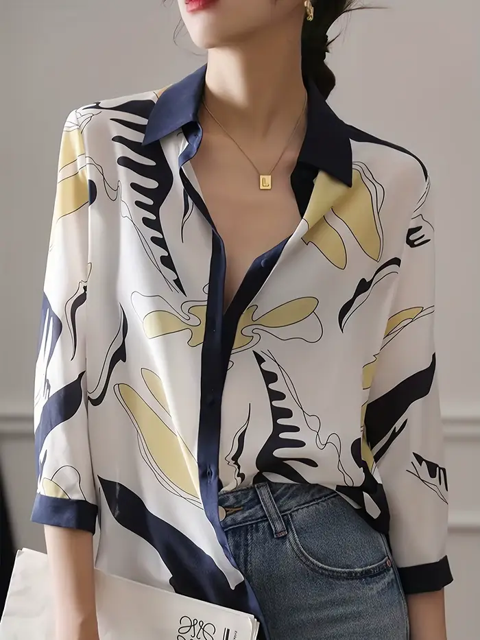 Mode luxe dames chemise France style femme impression blouse printemps été demi manches hauts blusa mujer