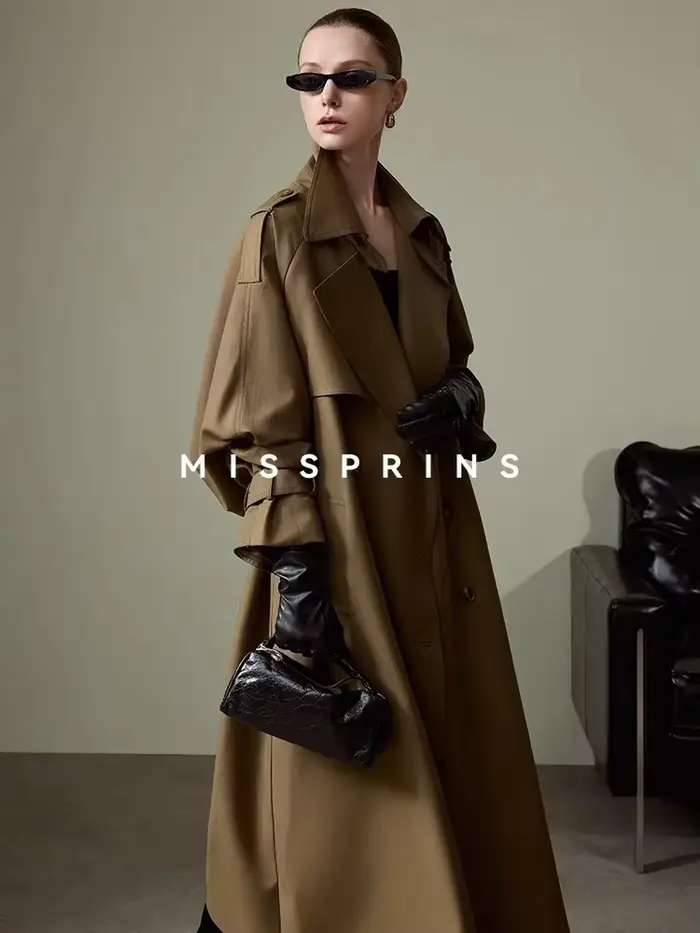 Lautaro printemps automne Long kaki Trench manteau pour femmes ceinture Double boutonnage Chic luxe