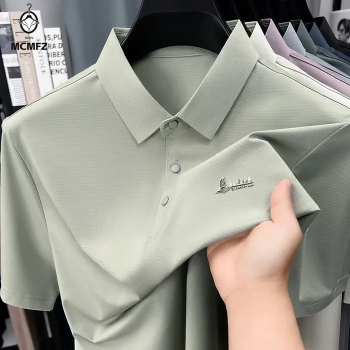 Polo décontracté pour hommes, t-shirt à manches courtes, hauts élastiques pour le travail, le bureau, la tenue quotidienne, chemisier d'été respirant