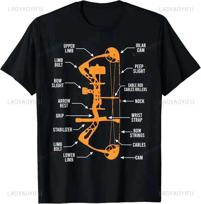 T-shirt unisexe avec impression de conception originale, streetwear d'été, anatomie du tir à l'arc, 
