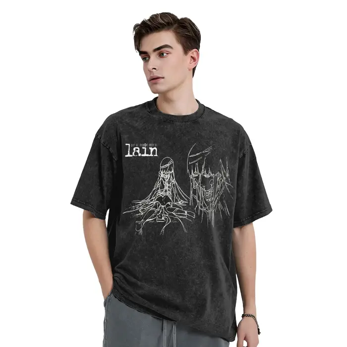 Lain Wired Up T-shirts pour hommes, t-shirt à manches courtes et col rond, 100% coton, grande taille, motif Serial Experiments Lain