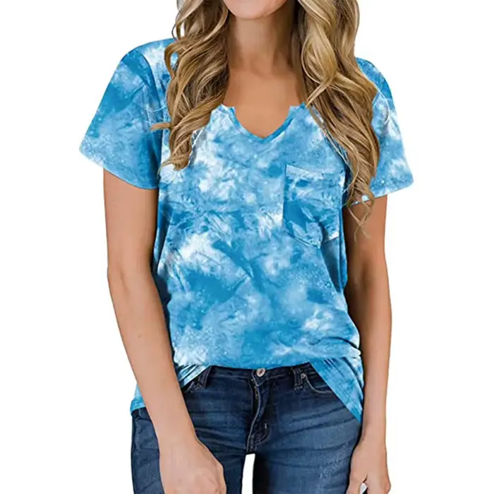 T-shirt ample à manches courtes et col en V pour femmes