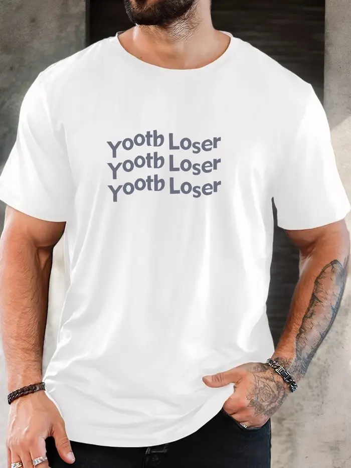 T-shirt imprimé 100 % coton pour hommes motif perdant yootb été décontracté surdimensionné col rond à manches courtes
