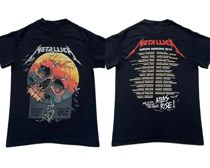 T-shirt Hip-hop Unisexe en Coton Y2K Streetwear – Concert Metallica Bologna 2026 Tournée Mondiale M7