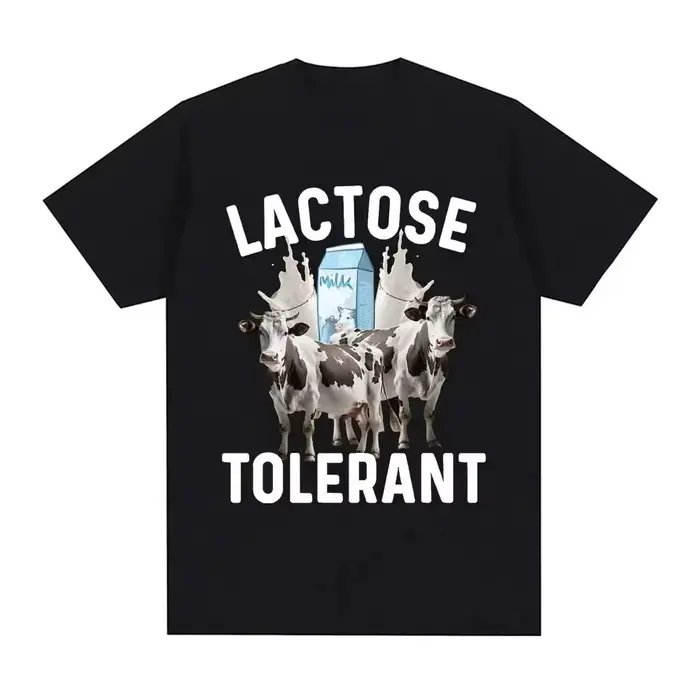 T-shirt humoristique en coton noir avec imprimé vache et motif carton de lait