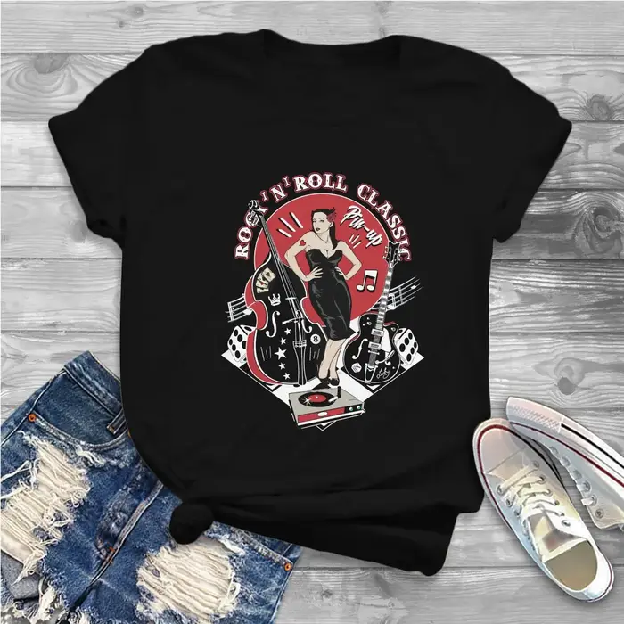 Rockabilly-T-shirt Vintage Rock and Roll pour Femme, Chaussettes Hop, Pin Up, Fille, Y2k, Polyester,