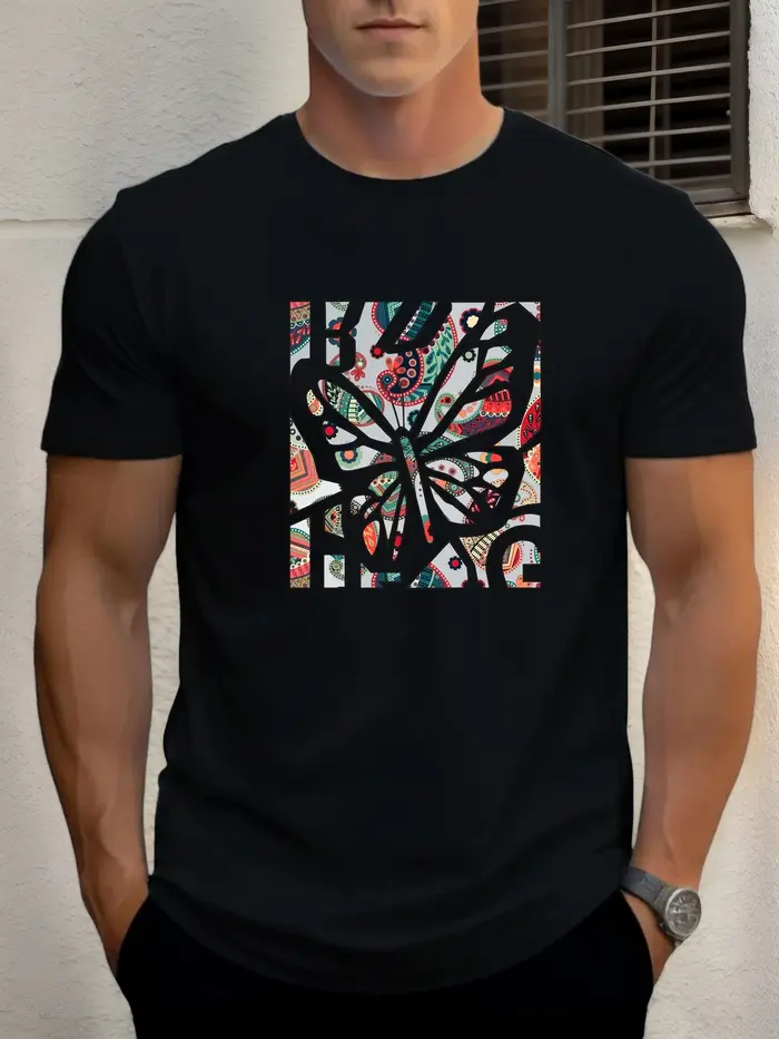 T-shirt pour hommes papillon 100 % coton impression graphique été