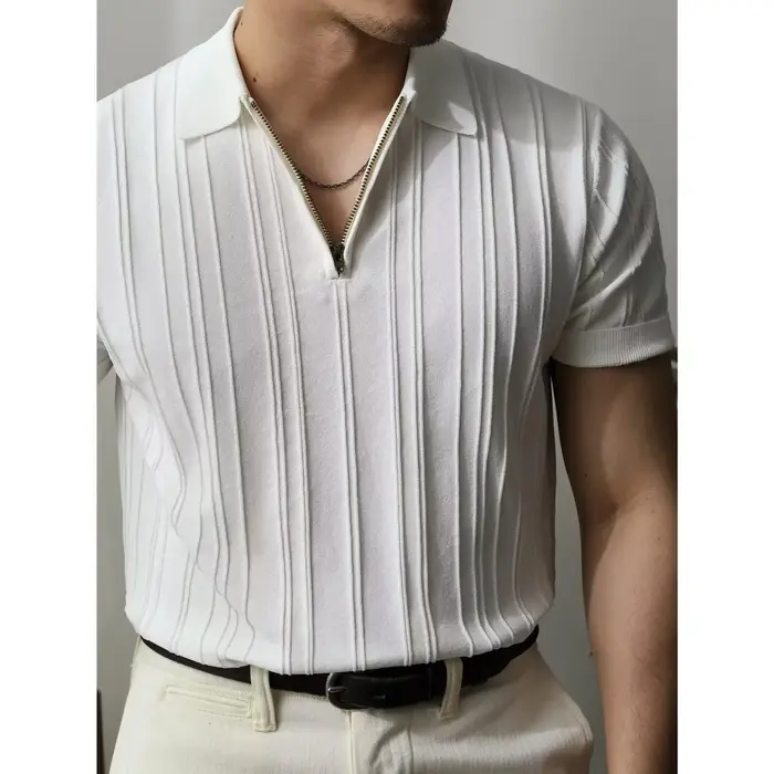 【2025 Vêtements d'été légers de luxe pour hommes】 Polo à fermeture éclair pour hommes, chemise à man