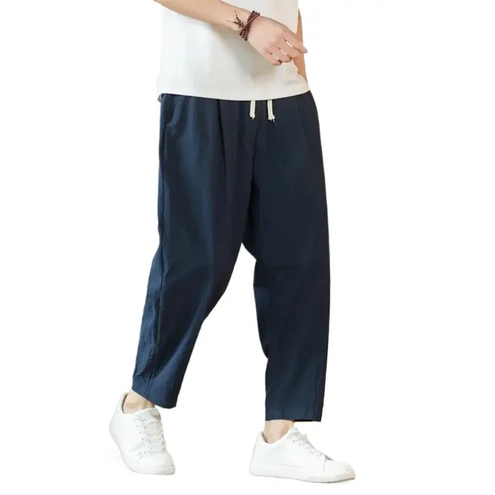 Pantalon en coton et lin pour homme, décontracté, solide, respirant, streetwear, droit, proximité, w