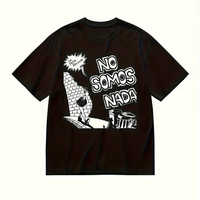 T-shirt graphique punk rock noir pour hommes La Polla Records Message de protestation espagnol NO SO