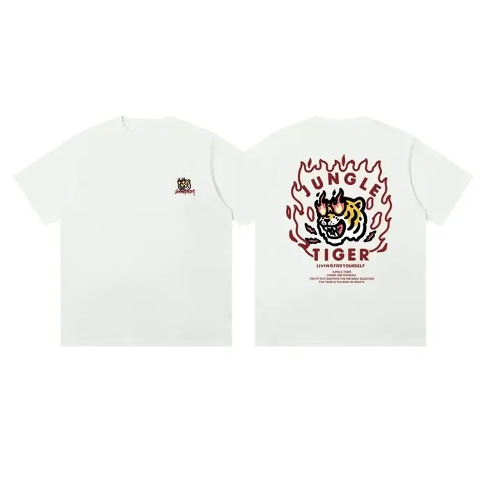 T-shirt tendance à manches courtes style hip-hop urbain avec tête de tigre de dessin animé, vêtement