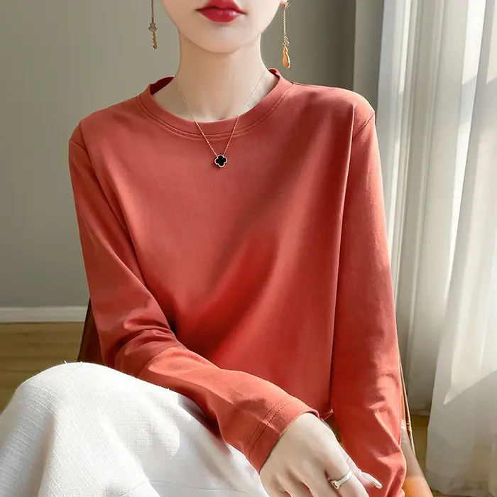 T-Shirt à manches longues et col rond pour femme