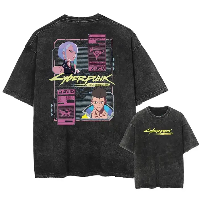 2077 jeu Cyber Punk LUCY T-shirt coton lavé Vintage T-shirt Y2k Harajuku rue décontracté à manches c