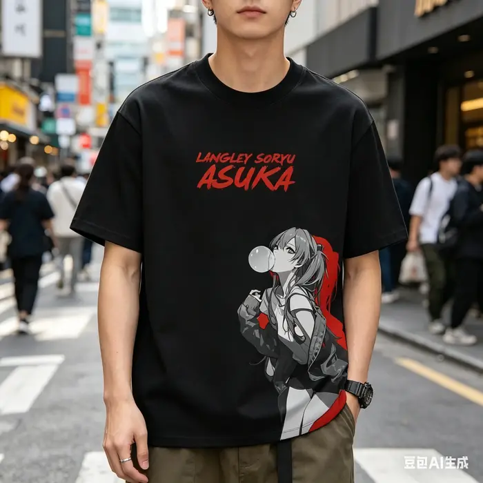 T-shirt à manches courtes Asuka d'animation japonaise, été, Eva, pour hommes et femmes, en pur coton, à manches courtes, ample, tendance, décontracté