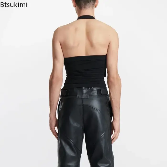 Nouveaux hommes personnalisés gilet hauts sangle épaule creux tricoté débardeurs élastique mince Fit