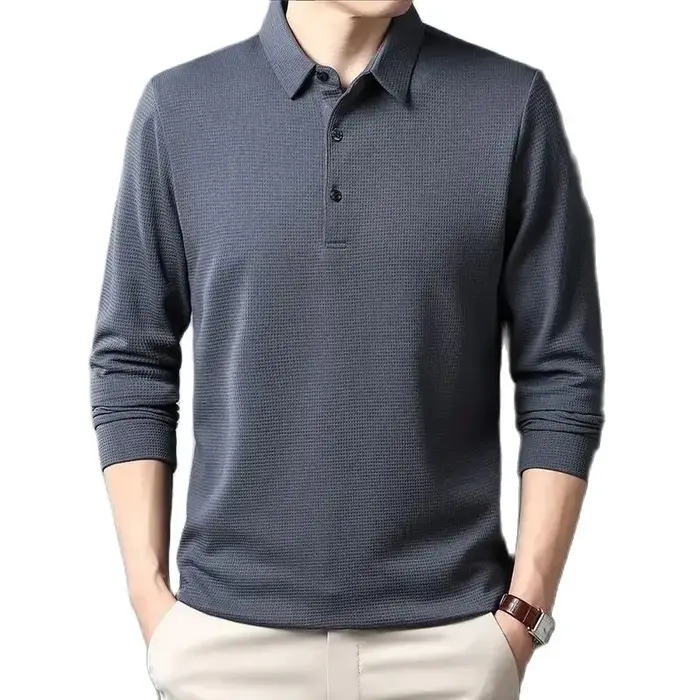 SHiONFA-T-shirt à manches longues gaufré pour hommes