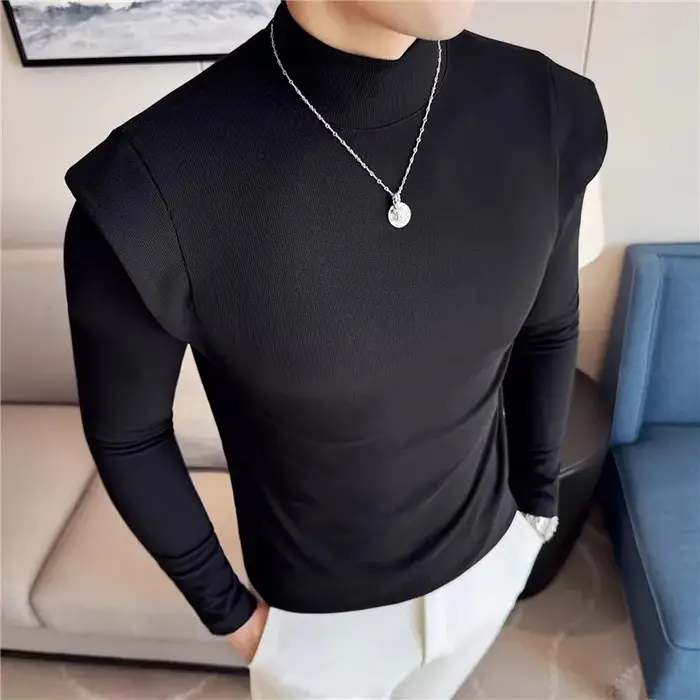 Mode faux deux pièces T-Shirts pour hommes à manches longues couleur unie élastique