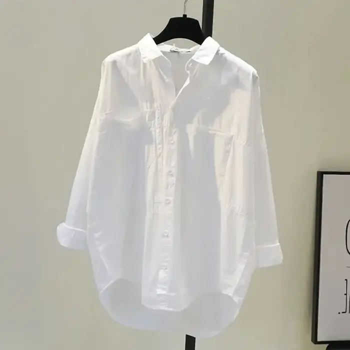 Chemisier blanc à manches longues pour femme, nouvelle collection printemps, décontracté, ample, pou