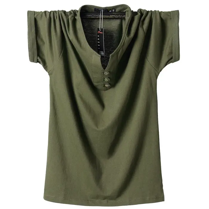 QYLVAWOY-T-shirt surdimensionné en coton pour homme, haut cool, col en V, monochrome, mode décontrac