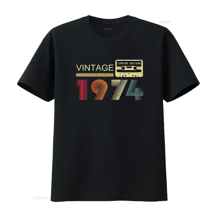 Vintage 1974 t-shirt pour hommes 50e anniversaire papa fête des pères mari ami vintage lavé vêtement
