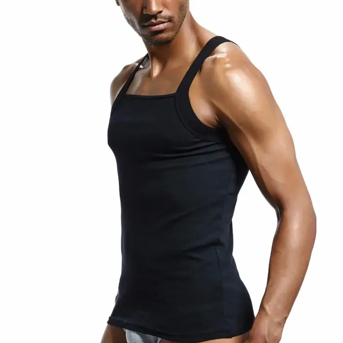Mode homme gilet coton serré débardeur maison sommeil décontracté solide garçon Sexy taille asiatique