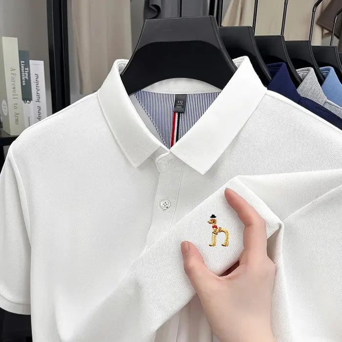Polo à manches courtes pour hommes, Design de marque, T-Shirt à revers, nouveau chien exquis brodé,