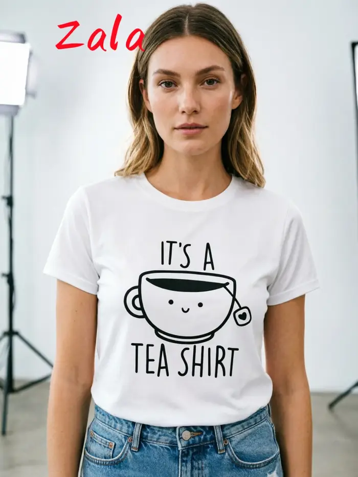T-shirt pour femme avec impression de l'alphabet « It's A Tea Shirt »