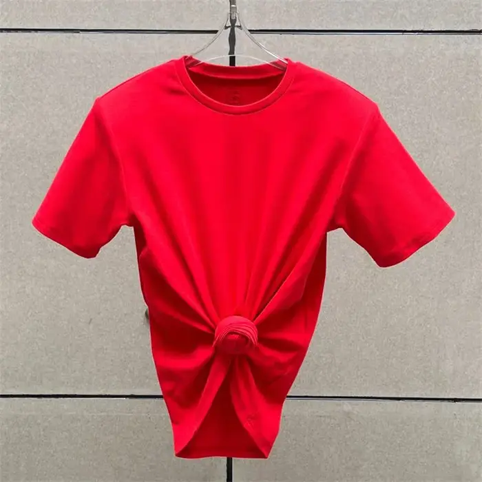 T-shirt femme 2025 été nouveau épaule rembourré coupe ajustée haut à manches courtes pur coton col rond pull y2k