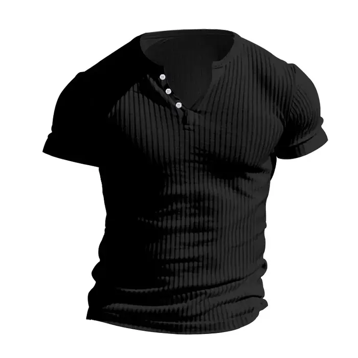 T-shirt Henley à Manches Courtes pour Homme, Coupe Cintrée, Col Rond, Couleur Unie, Décontracté, Été
