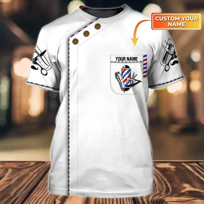 T-shirt Barber Life unisexe, estival et décontracté, avec nom personnalisé, imprimé en 3D, DW62