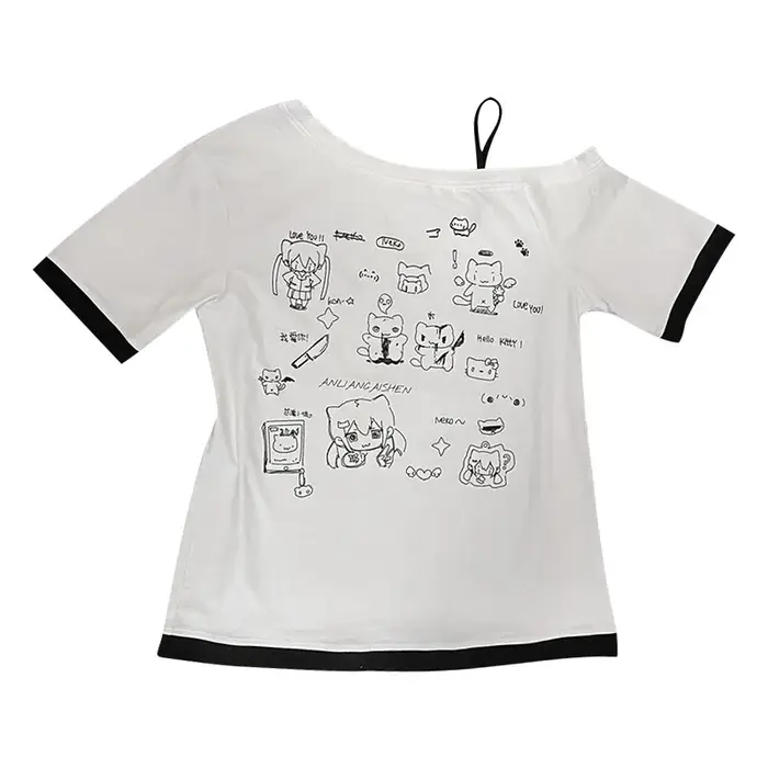 Japonais Y2k sous-culture mignon T-shirt épaules dénudées blanc à manches courtes été