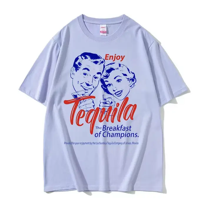 Profitez de Tequila le petit déjeuner des champions drôle Meme t-shirts hommes femmes décontracté mode haute qualité surdimensionné T-shirt streetwear