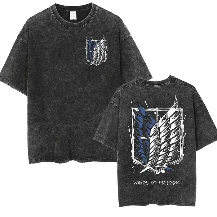 Nouveau T-shirt Oversize Vintage Lavé Homme et Femme 2026 – Motif L'Attaque des Titans – Streetwear Décontracté Y2K – Collection Été 2026