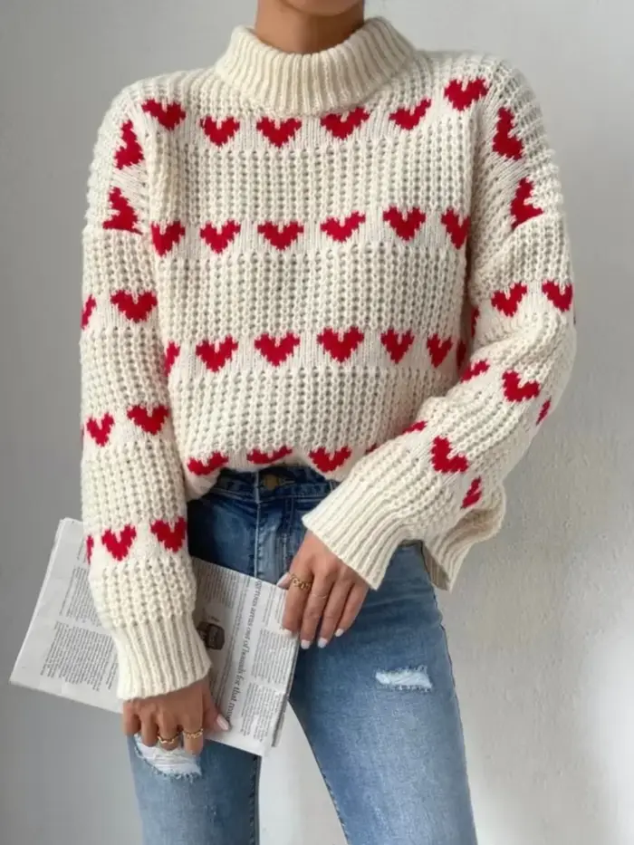 Pull tricoté à manches longues et col rond pour femmes